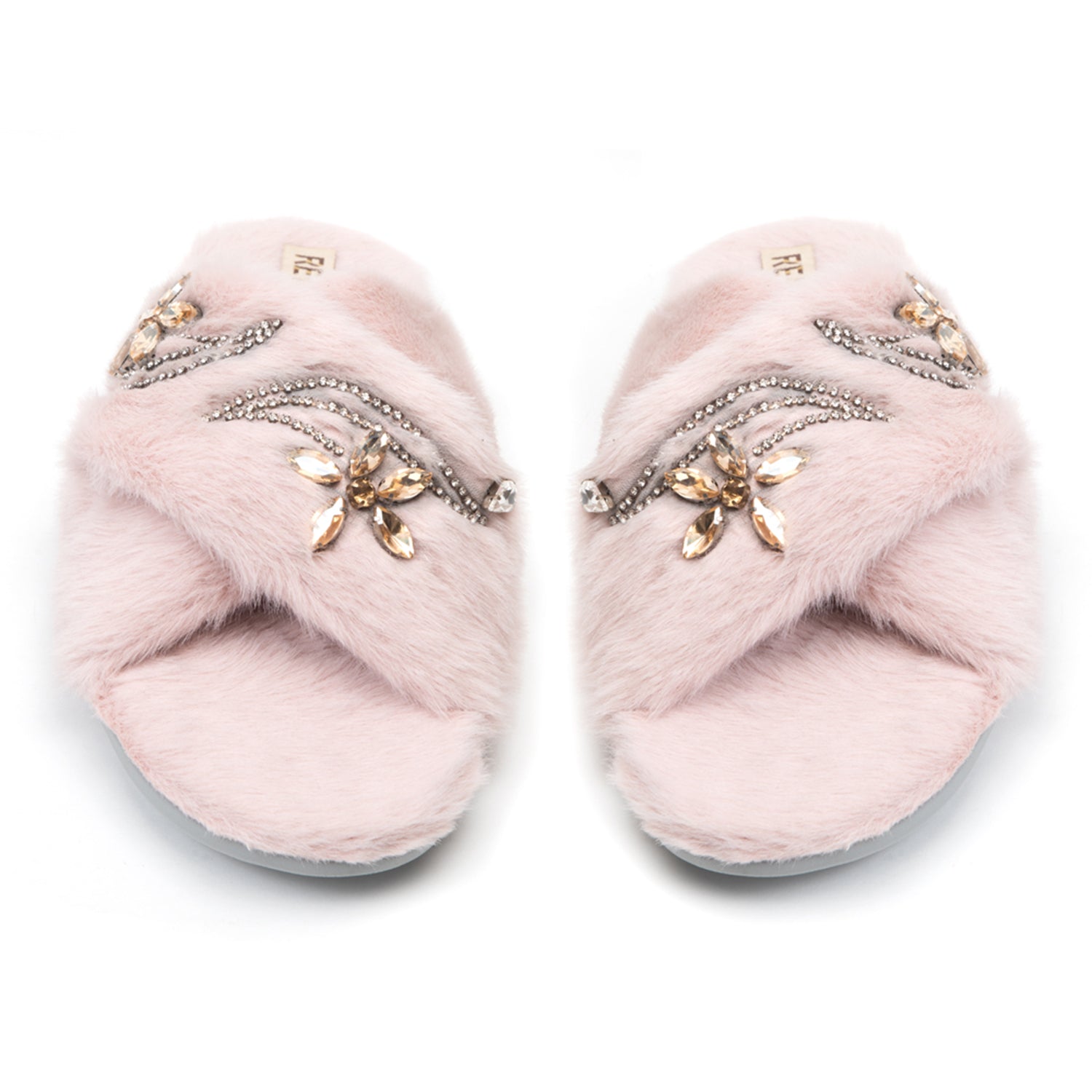 Zoey Dusky Pink Luxury Plush Diamanté Embellished Handmade Slipper