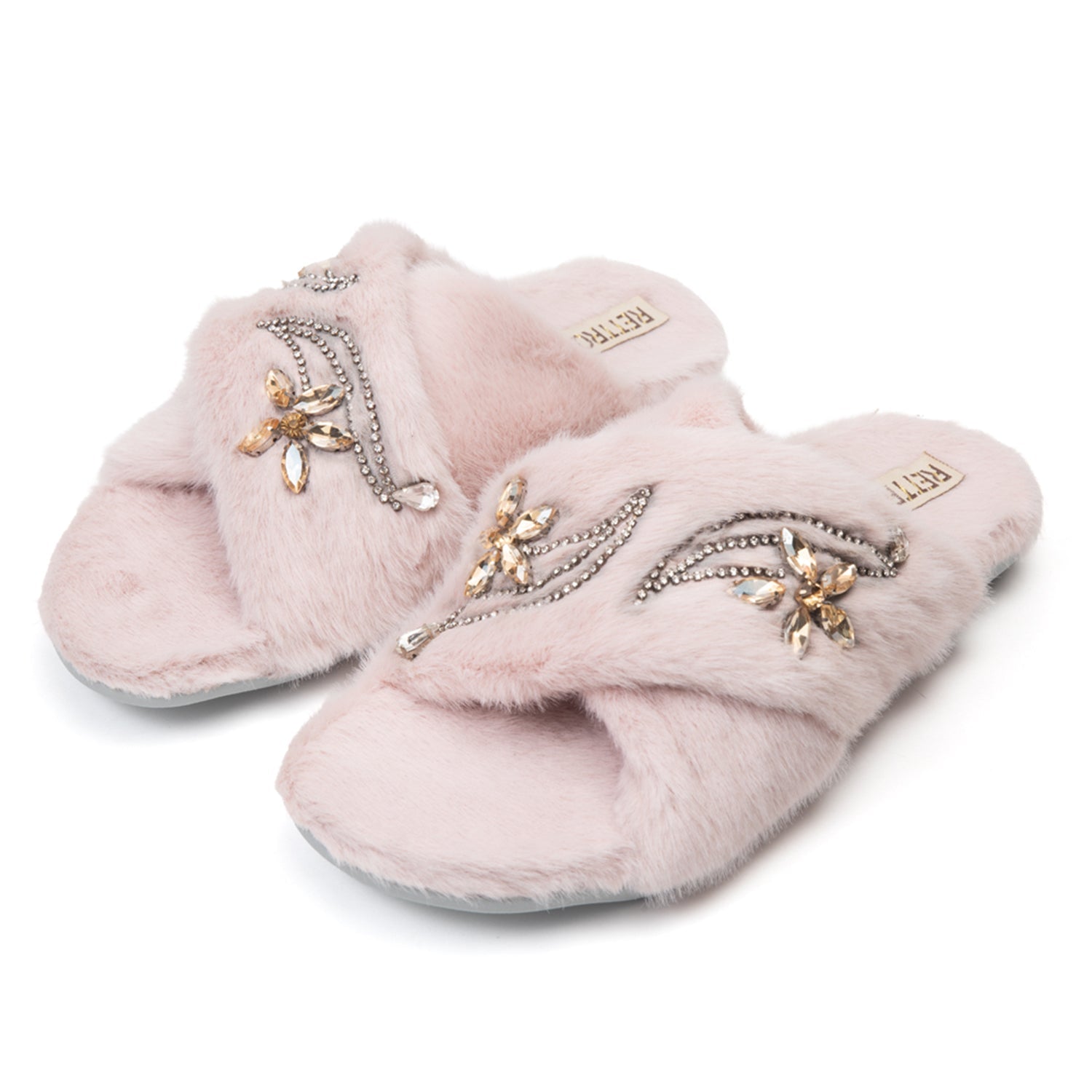 Zoey Dusky Pink Luxury Plush Diamanté Embellished Handmade Slipper
