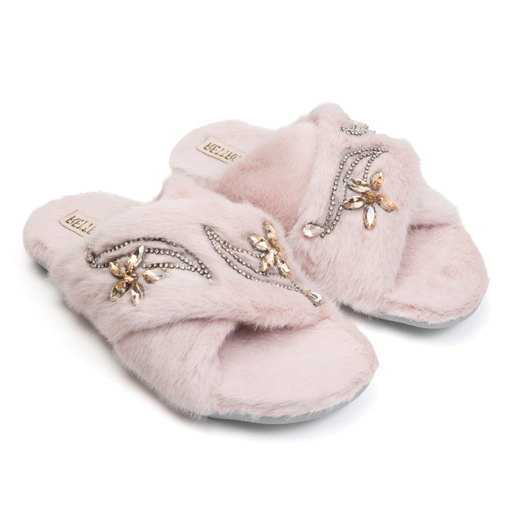 Zoey Dusky Pink Luxury Plush Diamanté Embellished Handmade Slipper