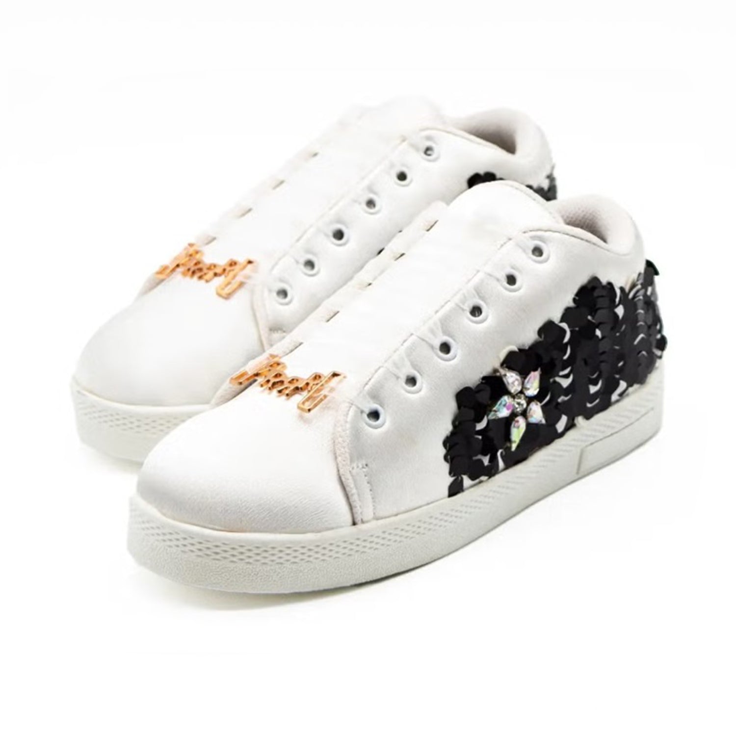 Ainhoa Luxury  White  Satin Handmade Embellished Tennis Shoe