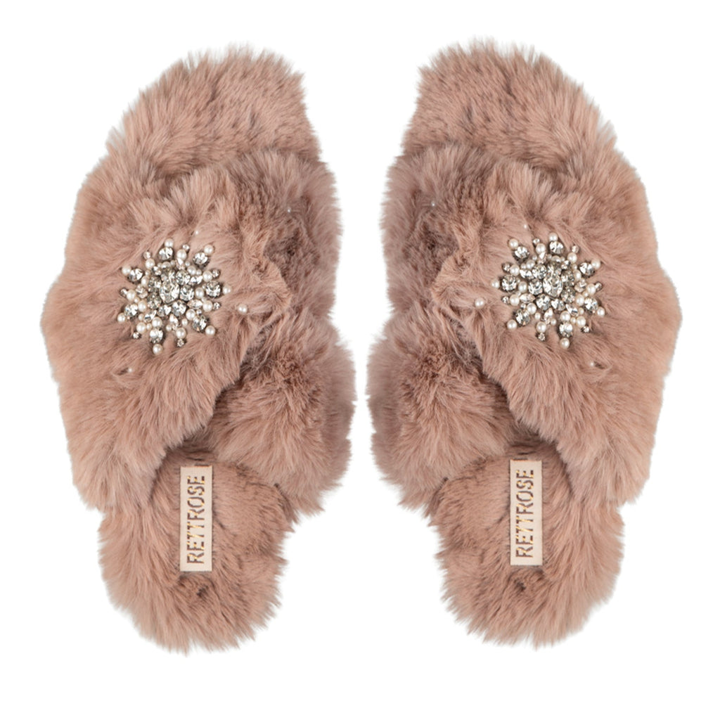 Alice Mink Luxury Plush Diamanté Embellished Handmade Slipper