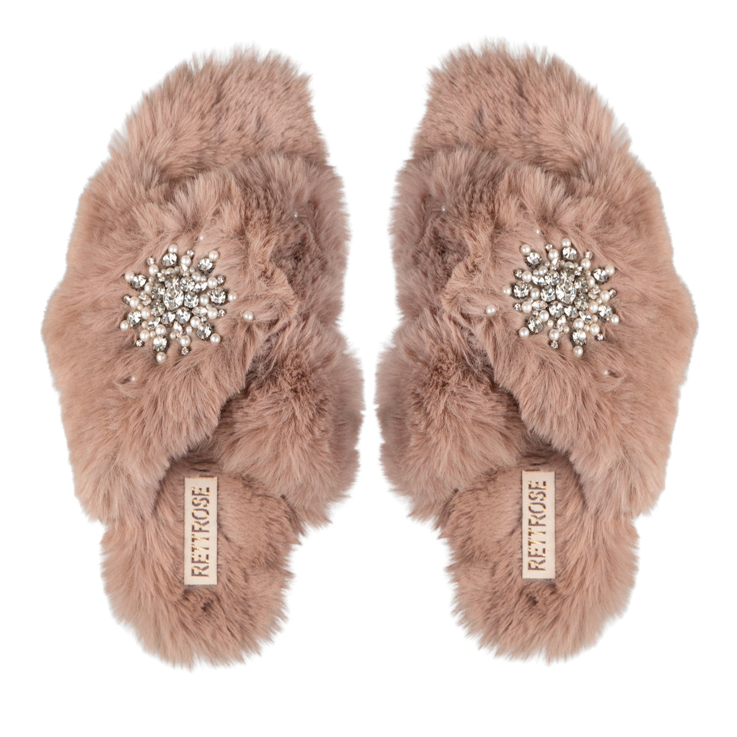 Alice Mink Luxury Plush Diamanté Embellished Handmade Slipper