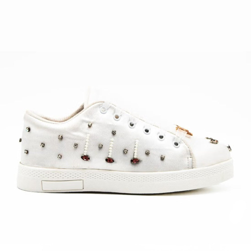 Amara Luxury White Satin Handmade Embellished Tennis Shoe