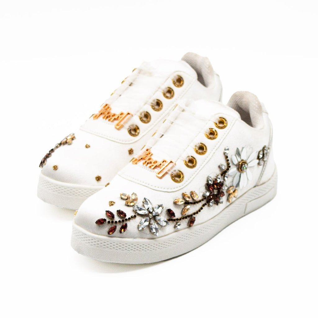Lucia Luxury White Satin Handmade Embellished Tennis Shoe